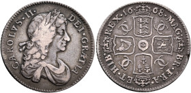BRITISH, Stuart. Charles II, 1660-1685. Shilling 1668 (Silver, 25 mm, 5.76 g, 6 h), London. CAROLVS•II• - •DEI•GRATIA Laureate and draped bust of Char...