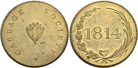 BRITISH, Hanover. George III, 1760-1820. 2 Penny Token 1814 (Brass, 38 mm, 27.44 g, 12 h). CABBAGE SOCIETY✱ Head of cauliflower. Rev. Date 1814 betwee...