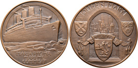 BRITISH, Hanover. George V, 1910-1936. Medal 1936 (Bronze, 70 mm, 173.89 g, 12 h), on the Maiden Voyage of RMS Queen Mary. By G. Bayes, London. MARIA ...