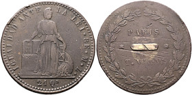 CHILE, Republic. 1818-present. 8 Escudos (Copper, 38 mm, 12.91 g, 12 h), Pattern, Paris, no date (circa 1846). IGUALDAD ANTE - LA LEI • 8E• I • J • / ...