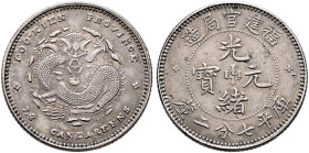 CHINA, Qīng dynasty. Dézōng (Guāngxù), 1875-1908. 7.2 Candareens – 10 Cents (Silver, 19 mm, 2.70 g, 12 h), Fújiàn (Foo-Kien) province, no date (1896-1...
