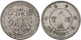CHINA. Kiautschou Bay Leased Territory, 1898-1914. 5 Cents 1909 (Copper-Nickel, 18 mm, 3.00 g, 12 h), Berlin. DEUTSCH-KIAUTSCHOU GEBIET / 1909 Imperia...