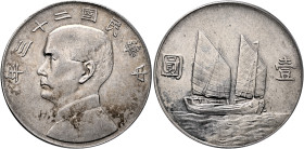 CHINA, ZHŌNGHUÁ MÍNGUÓ (REPUBLIC OF CHINA). 1912-1949. Yuán – Dollar Year 23 = 1934 (Silver, 39 mm, 26.70 g, 12 h). 年三十二國民華中 Draped bust of Sun Yat-se...