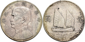 CHINA, ZHŌNGHUÁ MÍNGUÓ (REPUBLIC OF CHINA). 1912-1949. Yuán – Dollar Year 23 = 1934 (Silver, 39 mm, 26.83 g, 12 h). 年三十二國民華中 Draped bust of Sun Yat-se...