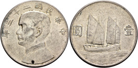 CHINA, ZHŌNGHUÁ MÍNGUÓ (REPUBLIC OF CHINA). 1912-1949. Yuán – Dollar Year 23 = 1934 (Silver, 39 mm, 26.74 g, 12 h). 年三十二國民華中 Draped bust of Sun Yat-se...