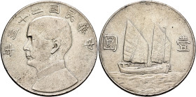 CHINA, ZHŌNGHUÁ MÍNGUÓ (REPUBLIC OF CHINA). 1912-1949. Yuán – Dollar Year 23 = 1934 (Silver, 39 mm, 26.70 g, 12 h). 年三十二國民華中 Draped bust of Sun Yat-se...