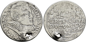 COURLAND. Duchy. Friedrich Kettler, 1587-1642. 3 Groschen 1596 (Silver, 21 mm, 2.40 g, 12 h), Mitau. MON✱ARG✱DVCVM✱CV✱E✱SEM✱ Cuirassed bust of Friedri...