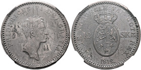 DENMARK. Frederik VI, 1808-1839. 12 Skilling 1812 (Copper, 29 mm, 11.50 g, 12 h), overstruck on Danish 1 Skilling 1771 (KM 616.), København (Copenhage...