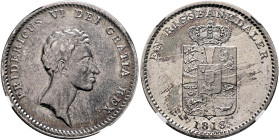 DENMARK. Frederik VI, 1808-1839. Rigsbankdaler 1813 (Silver, 30 mm, 14.50 g, 12 h), København (Copenhagen). FRIDERICUS VI DEI GRATIA REX Bare bust of ...