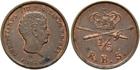 DENMARK. Christian VIII, 1839-1848. 1/5 Rigsbankskilling 1842 (Copper, 15 mm, 1.51 g, 12 h), Altona. CHRISTIANVS VIII D:G:DANIÆ V:G:REX Bare bust of C...