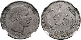 DENMARK. Christian IX, 1874-1905. 25 Öre 1874 CS (Silver, 17 mm, 2.40 g, 12 h), København (Copenhagen). CHRISTIAN IX - KONGE AF DANMARK Bare head of C...