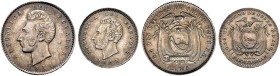 ECUADOR, Republic. 1830-pres. Set of 2 coins 1884-1914 (Silver, 7.50 g, 6 h), Lima & Heaton (Birmingham) mint. Two denominations: 1 Décimo 1884 Heaton...