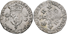 FRANCE, Royal. Henri II, 1547-1559. Douzain 1554 (Silver, 25 mm, 2.34 g, 7 h), Rennes. HENRICVS•2•DEI•G•FRANCOR•REX Crowned shield of France flanked b...