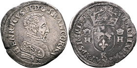 FRANCE, Royal. Henri II, 1547-1559. Teston 1558 K (Silver, 29 mm, 9.04 g, 11 h), Bordeaux. HENRICVS•II•D:G•FRANCOR•RX Cuirassed bust of Henry II to ri...