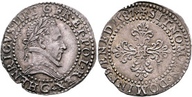 FRANCE, Royal. Henri III, 1574-1589. Demi-Franc 1587 G (Silver, 29 mm, 7.07 g, 11 h), Poitiers. HENRICVS•III•D•G•FR•ET•POL•REX Laureate and cuirassed ...