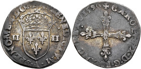 FRANCE, Royal. Charles X, King of the League, 1589-1590. 1/4 Écu 1590 A (Silver, 29 mm, 9.58 g, 11 h), Paris. ✠ CAROLVS•X•D•G•FRANC•REX 1590 Cross wit...