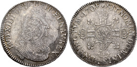 FRANCE, Royal. Louis XIV le Roi Soleil (the Sun King), 1643–1715. Écu aux 8 L 1704 S (Silver, 43 mm, 26.81 g, 12 h), overstruck over Écu aux insignes ...