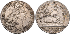 FRANCE, Royal. Louis XIV le Roi Soleil (the Sun King), 1643–1715. Jeton 1707 (Silver, 29 mm, 6.23 g, 6 h). LUDOVICUS - MAGNUS REX Bust of Louis XIV to...