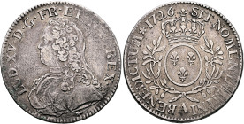FRANCE, Royal. Louis XV le Bien-Aimé (the Well-Beloved), 1715–1774. Écu aux branches d'olivier 1726 A (Silver, 41 mm, 29.00 g, 6 h), Paris. LUD•XV•D•G...