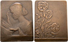 FRANCE, Troisième République. 1870-1940. Plaquette (Bronze, 64x50 mm, 80.22 g, 12 h), by J. Borgeaud, Paris, no date (1914-1919). MEDITATION Draped bu...