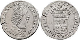 FRANCE, Provincial. Comtat-Venaissin. Flavio Chigi, 1657-1668. 1/12 Écu 1666 (Gold, 20 mm, 2.34 g, 6 h), Avignon. FLAVIVS•CAR•GHISIVS•LEGAV Draped bus...