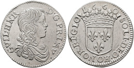 FRANCE, Provincial. Orange. Guillaume-Henri de Nassau, 1650-1702. 1/12 Écu 1660 (Silver, 20 mm, 2.20 g, 6 h). GVIL•HNR•D G•PRI•AVR• Draped bust of Gui...