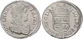 FRANCE, Provincial. Orange. Guillaume-Henri de Nassau, 1650-1702. 1/12 Écu 1665 (Silver, 21 mm, 2.46 g, 6 h). GVIL•HNR•D G•PRI•AVR• Draped bust of Gui...