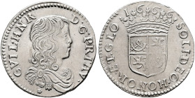 FRANCE, Provincial. Orange. Guillaume-Henri de Nassau, 1650-1702. 1/12 Écu 1666 (Silver, 20 mm, 1.95 g, 7 h). GVIL•HNR•D G•PRI•AVR• Draped bust of Gui...