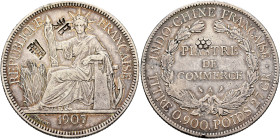 VIETNAM (ANNAM), Colonial. French Indochina,1887-1954. Piastre 1907 A (Silver, 39 mm, 26.92 g, 6 h), Paris. REPUBLIQUE - FRANÇAISE / 1907 Liberty seat...