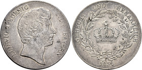 GERMANY. Bayern. Ludwig I, 1825-1848. Kronentaler 1834 (Silver, 38 mm, 29.44 g, 12 h), München (Munich). LUDWIG I KOENIG - VON BAYERN Bare head of Lud...
