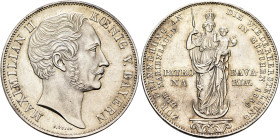 GERMANY. Bayern. Maximilian II, 1848-1864. 2 Gulden 1855 (Silver, 36 mm, 21.89 g, 12 h), on the Restoration of Madonna Column in Munich, München (Muni...