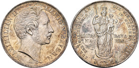 GERMANY. Bayern. Maximilian II, 1848-1864. 2 Gulden 1855 (Silver, 36 mm, 21.23 g, 12 h), on the Restoration of Madonna Column in Munich, München (Muni...