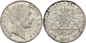 GERMANY. Bayern. Maximilian II, 1848-1864. Vereinstaler 1862 (Silver, 33 mm, 18.53 g, 12 h), München (Munich). MAXIMILIAN II - KŒNIG V. BAYERN Bare he...