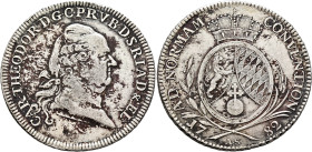 GERMANY. Bayern. Karl Theodor, 1777-1799. Taler 1782 (Silver, 41 mm, 28.00 g, 6 h), Mannheim. CAR•THEODOR•D•G•C•P•R•V•B•D•S•R•I•A•D•&EL• Bare bust of ...
