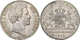 GERMANY. Bayern. Ludwig I, 1825-1848. Doppelter Vereinstaler 1845 (Silver, 41 mm, 37.15 g, 12 h), München (Munich). LUDWIG I KŒNIG - VON BAYERN Bare h...