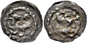 GERMANY, Breisgau. Grafen von Habsburg, 1160-1180. Vierzipfliger Pfennig (Silver, 16 mm, 0.42 g). Lion left, head turned backwards. Rev. Incuse of obv...
