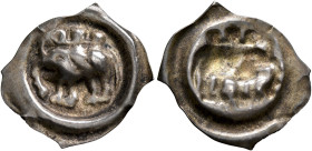 GERMANY. Breisgau. Herren von Staufen, 1300-1350. Vierzipfliger Pfennig (Silver, 18 mm, 0.36 g), Münster im Thale, circa 1300-1350. Elephant walking t...