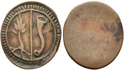 GERMANY. Buchhorn (Friedrichshafen). Pfennig (Bronze, 13 mm, 0.75 g), no date (after 1700). Divided beech tree and hunting horn within linear border a...