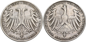 GERMANY. Frankfurt (Stadt). 2 Gulden 1848 (Silver, 36 mm, 21.09 g, 12 h), on the Constitutional Convention. CONSTITUIRENDE VERSAMMLUNG I. D. F. STADT ...