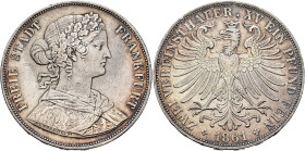 GERMANY. Frankfurt (Stadt). Doppelter Vereinstaler 1861 (Silver, 41 mm, 37.00 g, 12 h). FREIE STADT - FRANKFURT Laureate and draped bust of Francofurt...