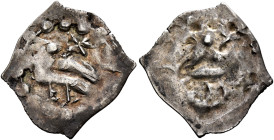 GERMANY. Freiburg (Stadt). Vierzipfliger Pfennig (Silver, 18 mm, 0.40 g), circa 1215-1250. Eagle standing left, five-pointed star above, in pearl ring...