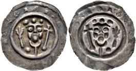 GERMANY. Kempten, Abtei. Rudolph II or Heinrich III, 1208-1224. Bracteate (Silver, 21 mm, 0.43 g), circa 1210-1218. Crowned bust of St. Hildegard faci...