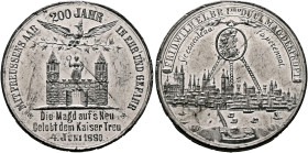 GERMANY. Magdeburg (Stadt). Medal 1880 (Tin, 33 mm, 17.02 g, 12 h), on the 200th Anniversary of Magdeburg's affiliation to Prussia. By A. Hübner. MIT ...