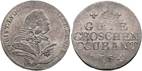 GERMANY. Mecklenburg-Schwerin. Christian Ludwig II, 1747-1756. Groschen 1754 (Silver, 29 mm, 7.24 g, 12 h), Schwerin. CHRIST.LVDOV.[DG.DVX.]MECKLENBVR...