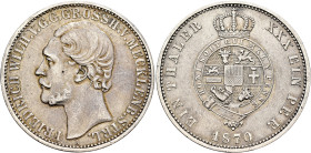 GERMANY. Mecklenburg-Strelitz. Friedrich Wilhelm, 1860-1904. Taler 1870 A (Silver, 33 mm, 18.43 g, 12 h), Berlin. FRIEDRICH WILH V G G GROSSH V MECKLE...
