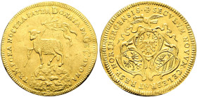 GERMANY. Nürnberg (Stadt). Dukat 1700 (Gold, 22 mm, 3.47 g, 12 h). TEMPORA NOSTRA PATER DONATA PACE CORONA Agnus dei standing left on globe. Rev. ✠ SE...