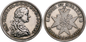 GERMANY. Pfalz-Kurlinie. Karl Theodor, 1742–1777. Medal 1768 (Silver, 35 mm, 14.61 g, 12 h), on the Issue of the Order of the Lion of Bavaria. CAR•THE...