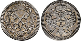 GERMANY. Regensburg (Stadt). Kreuzer 1754 (Silver, 15.7 mm, 0.71 g, 12 h). 17 - 54 / B Coat of arms. Rev. Crowned double eagle with value 1 in orb on ...