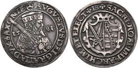 GERMANY. Sachsen, Kurfürstentum. August, 1553-1586. 1/4 Taler 1581 (Silver, 30 mm, 7.16 g, 6 h), Dresden HB (mint master H. Biener). AVGVSTVS•DEI•GRAT...