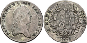 GERMANY. Sachsen, Kurfürstentum. Friedrich August III (I), 1763-1827. Taler 1778 (Silver, 40 mm, 27.94 g, 12 h), Dresden EDC (mint master E. D. Croll)...